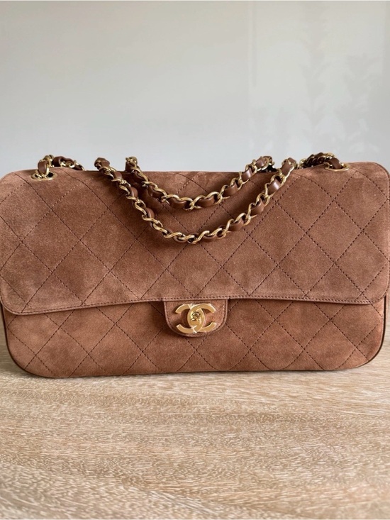 CHANEL Handbags - CHANEL Souplissimo Suede Quilted Shoulder Bag in Brown with Gold Hardware